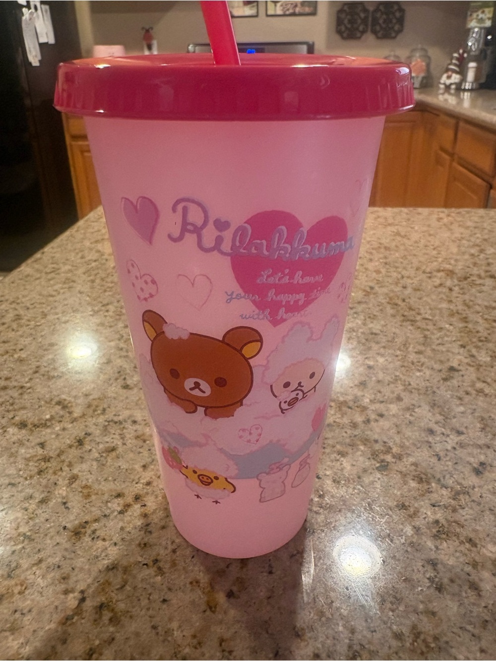 Rilakkuma Pink Travel Tumbler with Straw